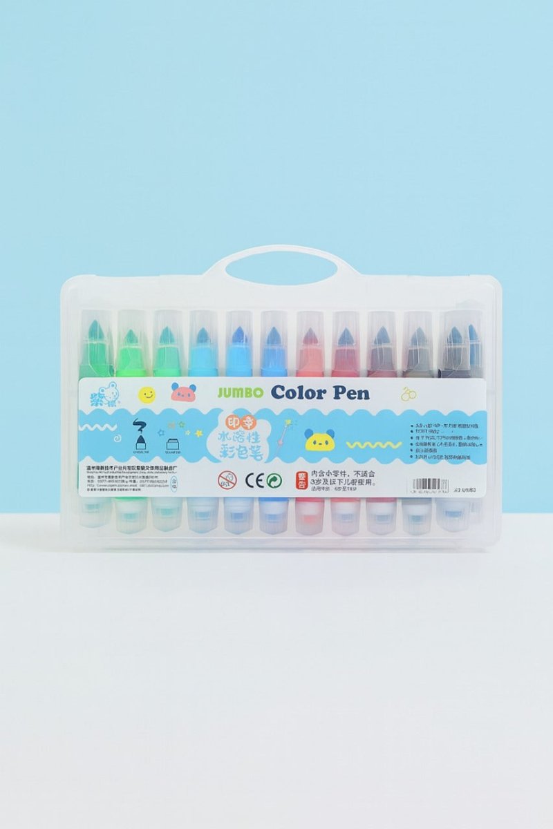 24-color cartoon stamp watercolor pen set in clear box with label and compartments