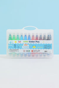 24-color cartoon stamp watercolor pen set in clear box with label and compartments