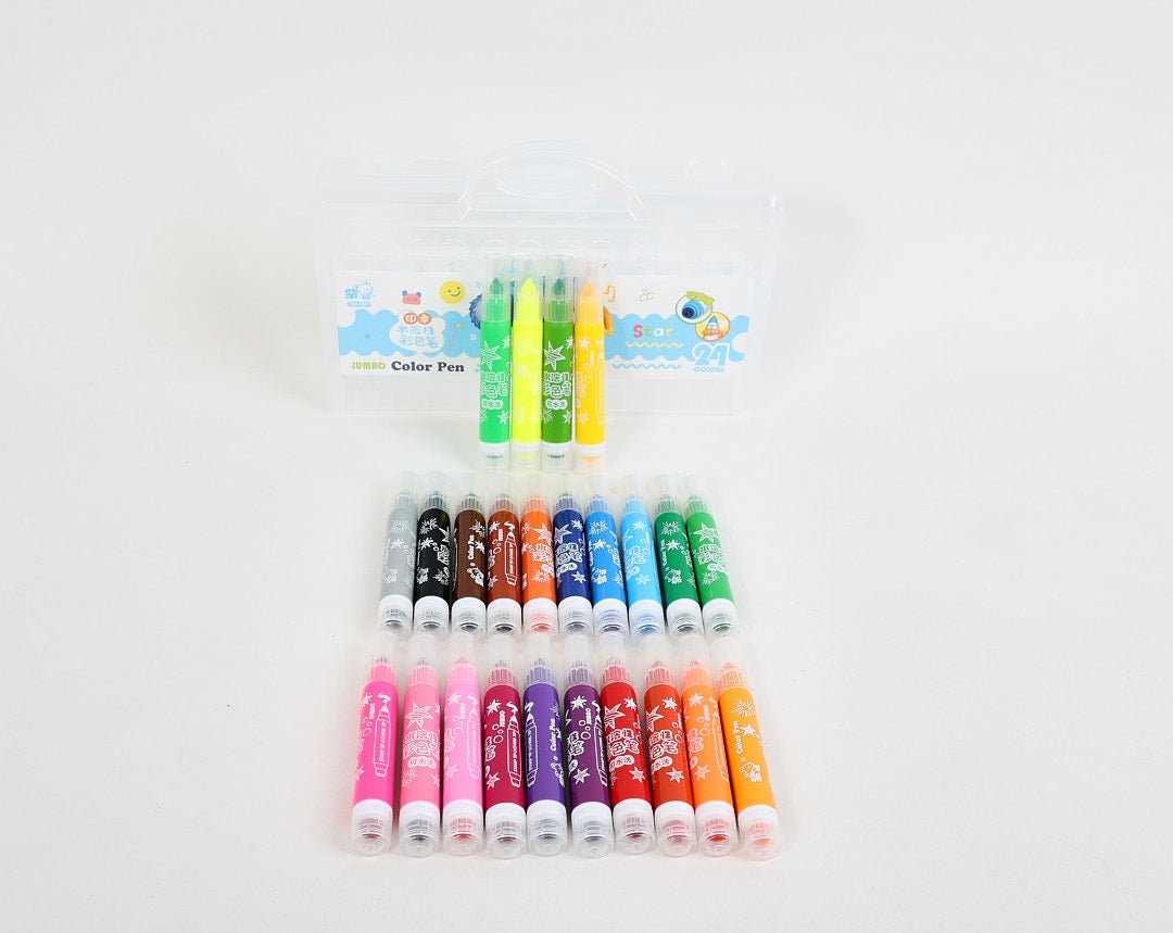 Mixed cartoon stamp watercolor pen set with colorful caps in clear tray