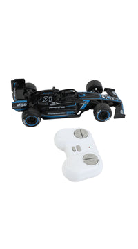 Remote control racing car with white controller, car and controller shown