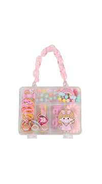 Clear pink canvas tote bag with polka dot charms and decor, pink fabric handle