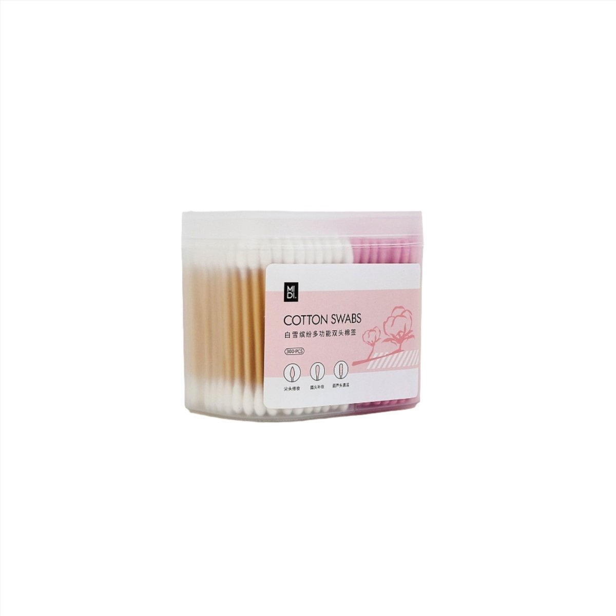 Cotton swabs in clear bag with natural and white tips, storage (300 pcs)