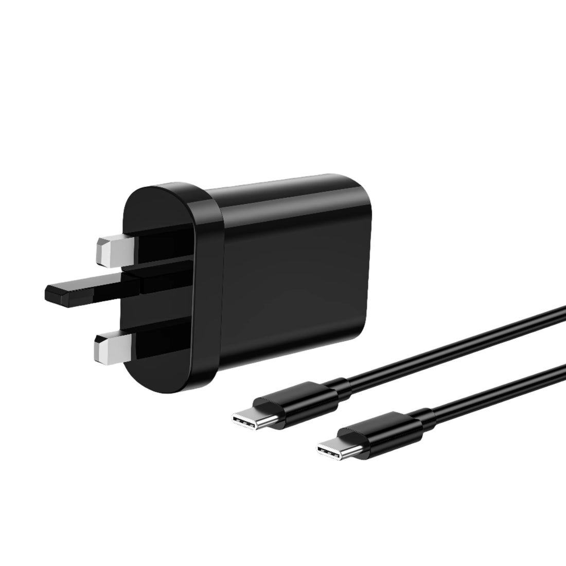 Black PD charger with two USB-C cable connectors attached