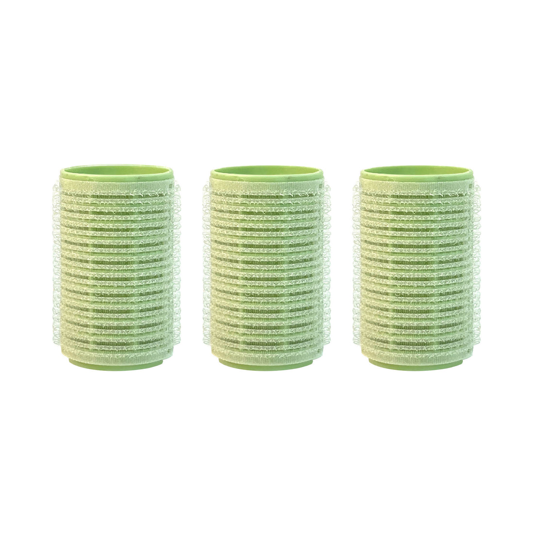 Adhesive hair curlers set: green foam rollers, three pieces