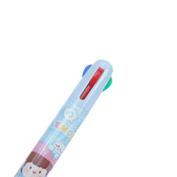 Blue 4-color gel pen, close-up of click-top and multi-ink channel window