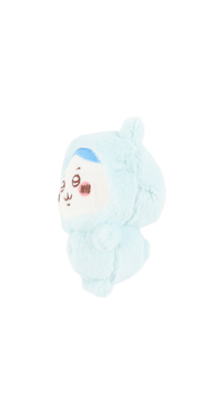Blue plush pajama hooded character, side view