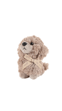 Scented teddy puppy plush in beige with printed scarf and round eyes