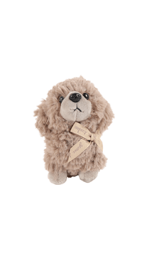 Scented teddy puppy plush in light brown with scarf bow and dark nose