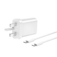 White PD charger with two USB-C cable connectors attached