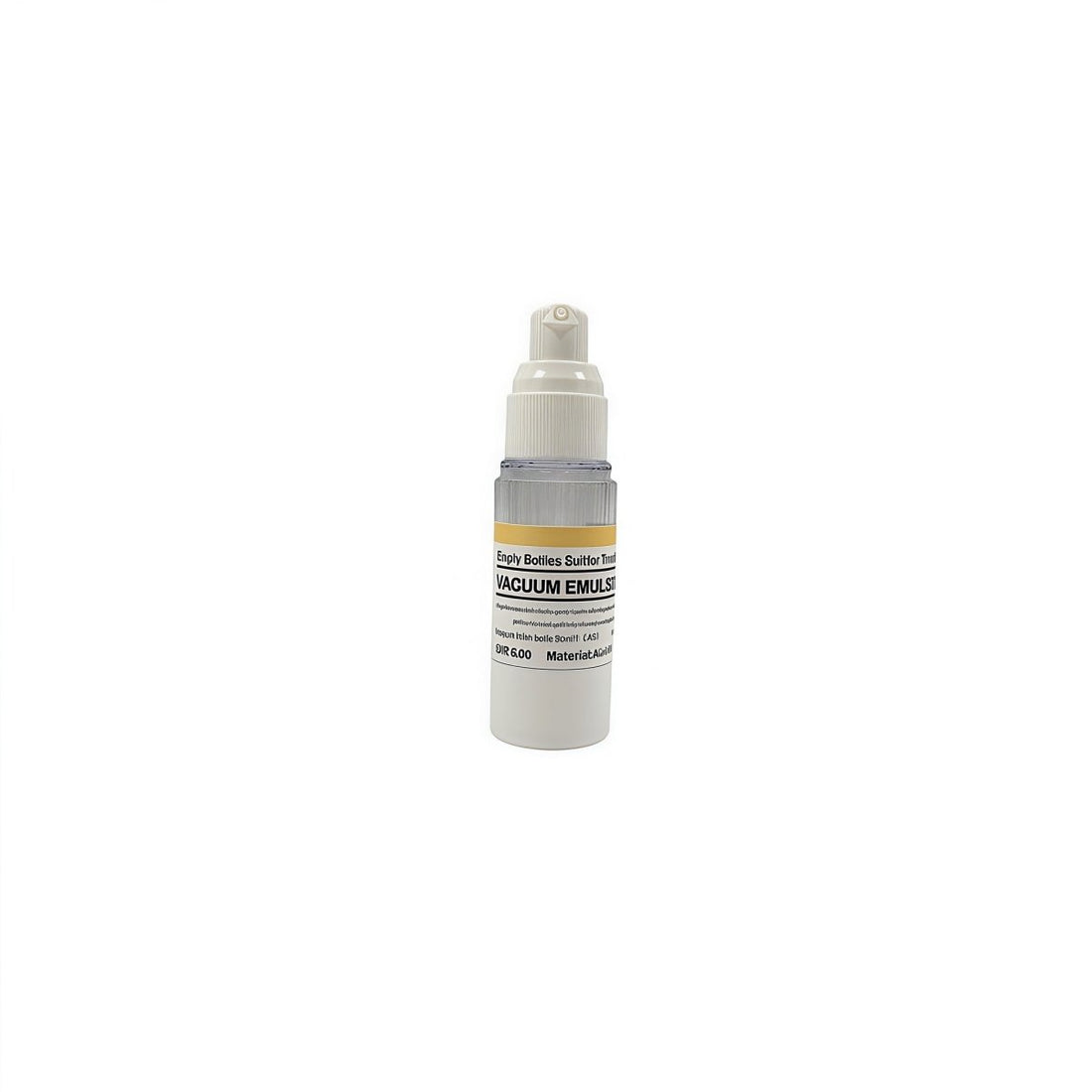 50ml vacuum pump bottle, front view with pump sprayer and label band