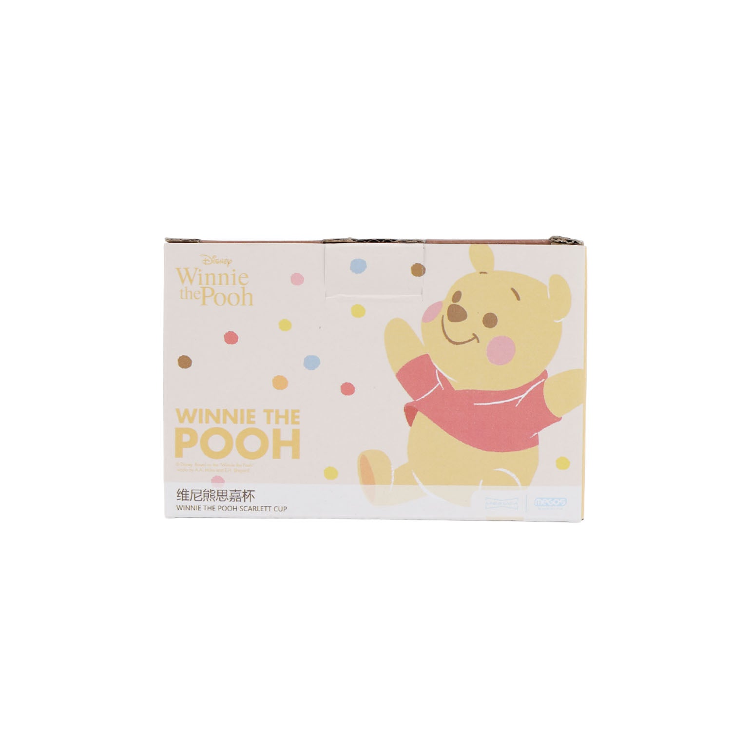 Winnie the Pooh Scarlett cup gift box with Winnie the Pooh art and multicolor dots
