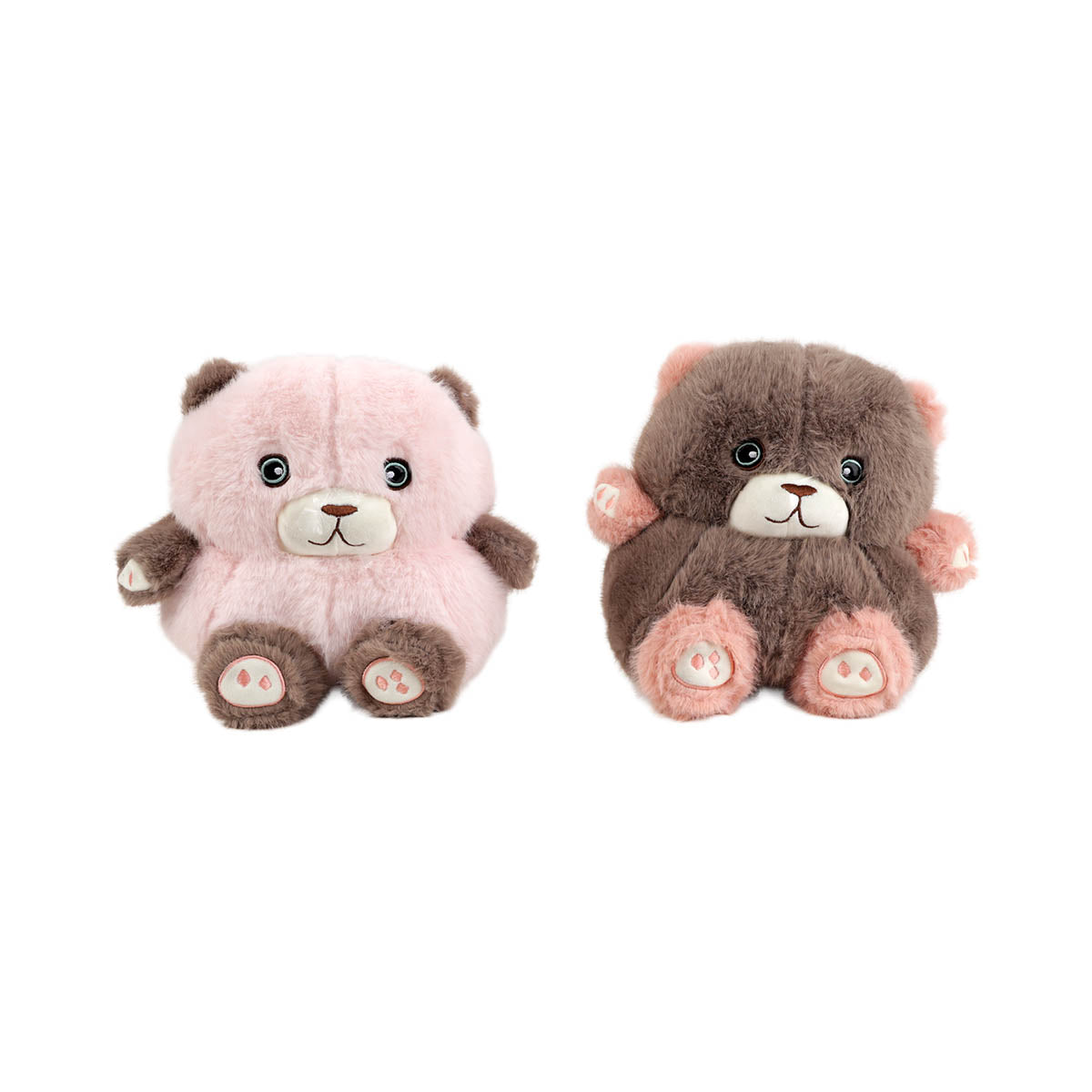 25cm plush bear doll set: light pink and brown, seated with embroidered paw pads
