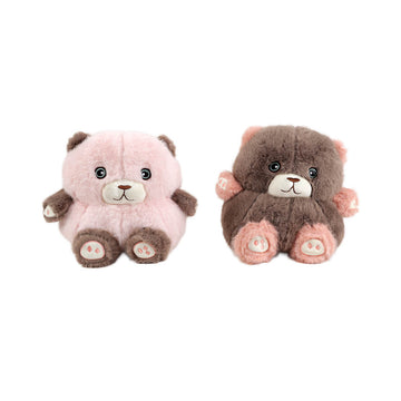 25cm plush bear doll set: light pink and brown, seated with embroidered paw pads