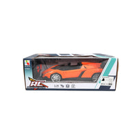 Orange remote control sports car displayed in its retail box