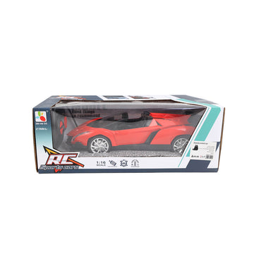 Red RC sports car displayed in its retail box