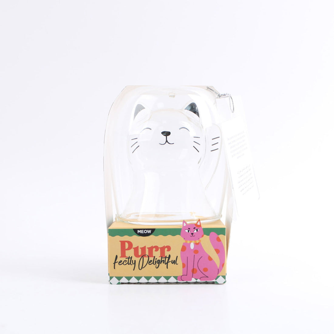 Cat double-walled glass in clear package with printed paper box and kitten graphic