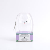 Character double-wall glass cup in clear sleeve, purple paper box with dog face