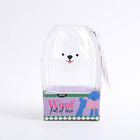 Character double-wall glass cup in clear sleeve, paper gift box with dog graphic