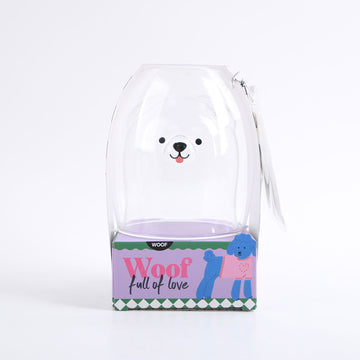 Character double-wall glass cup in clear sleeve, paper gift box with dog graphic