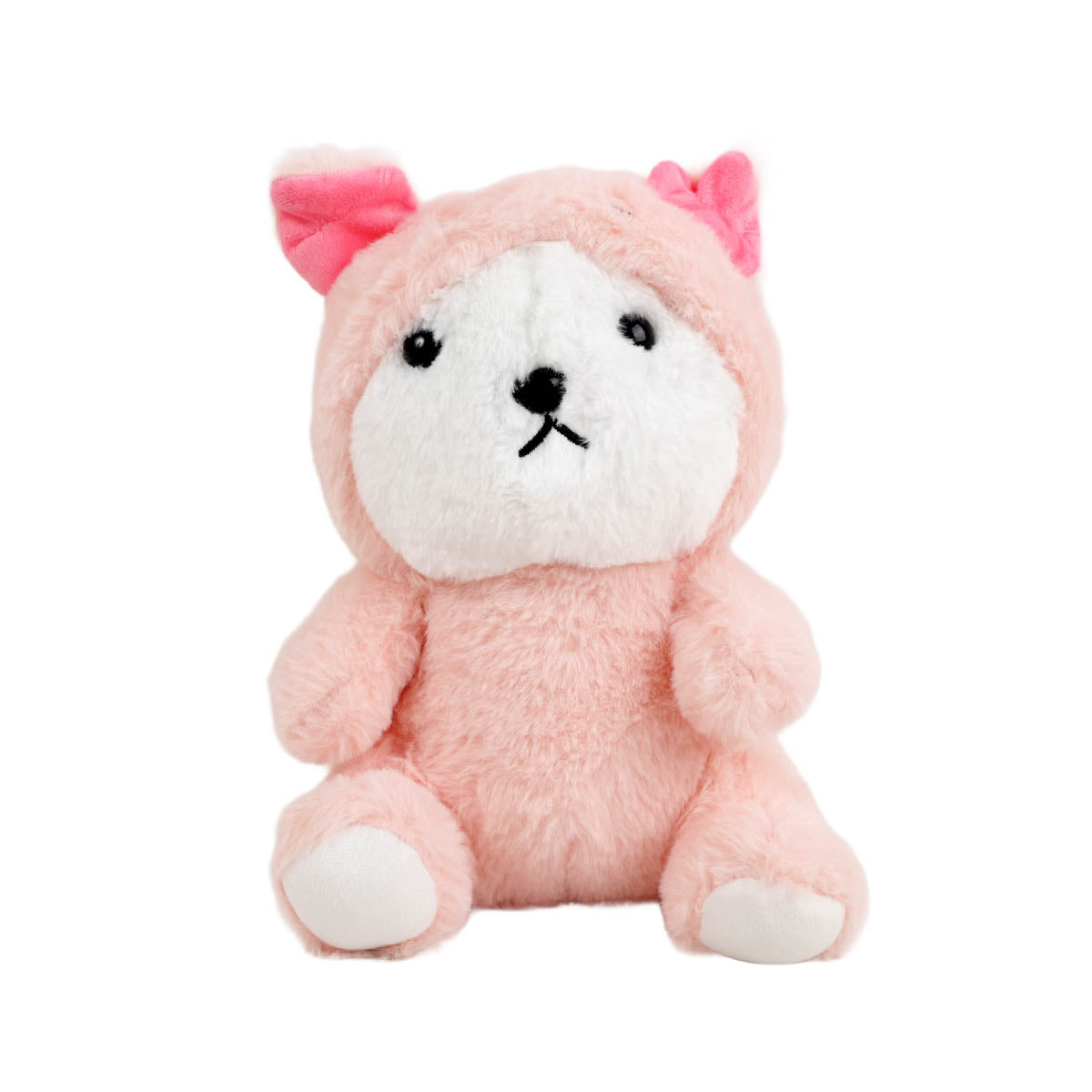 Light pink plush bear with animal hat (27cm)
