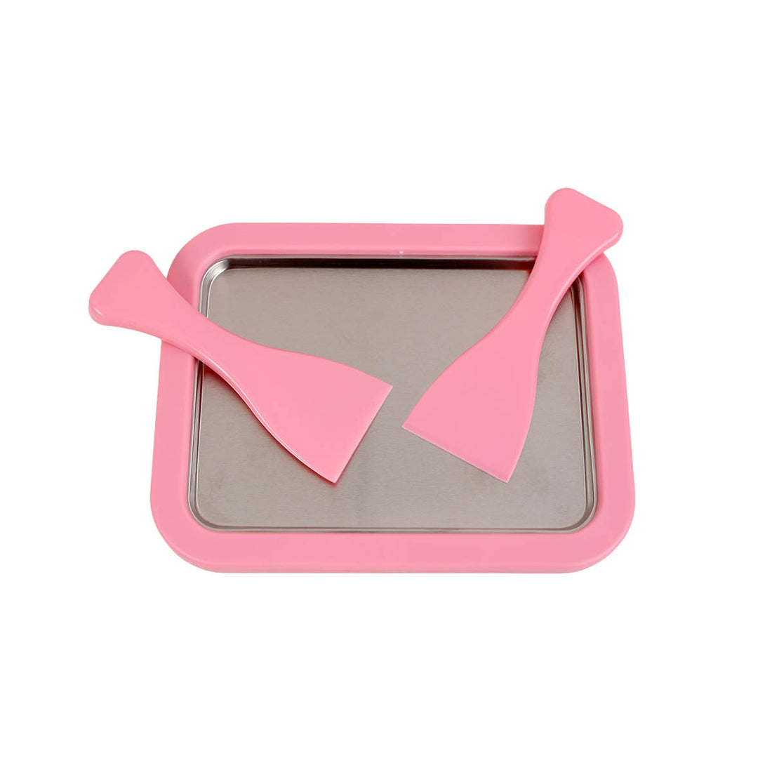 Pink ice cream mold tray with gray insert and triangular handle piece