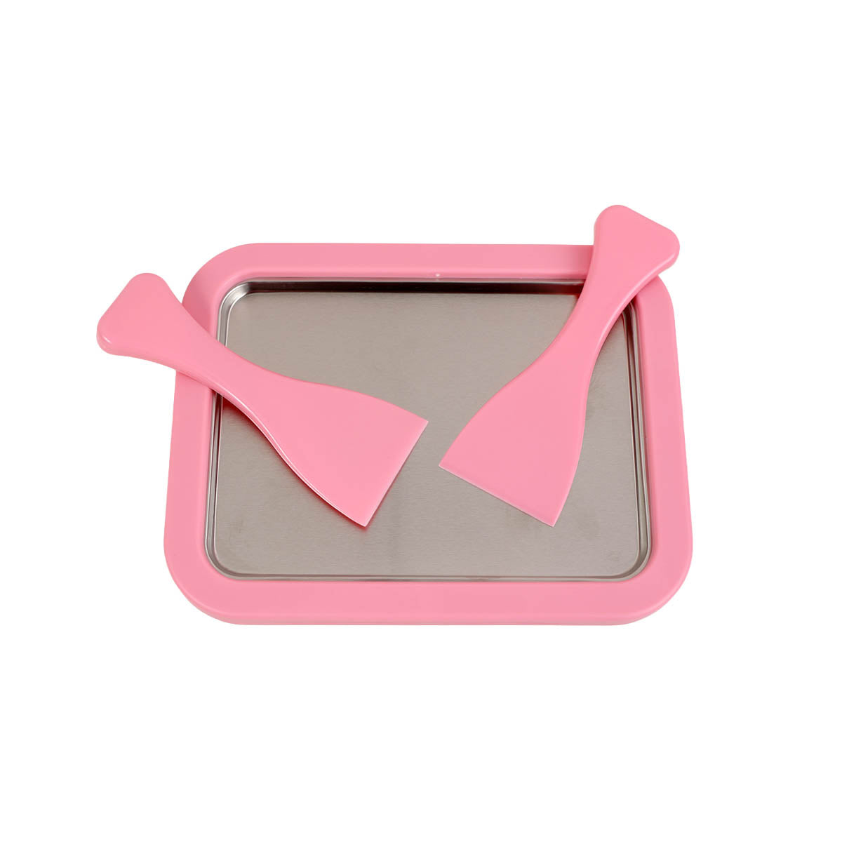Pink ice cream mold tray with gray insert and triangular handle piece