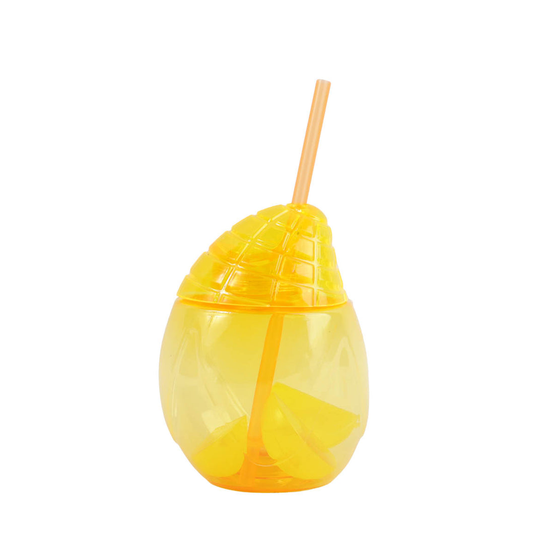 Fruit summer drink kit: translucent yellow drink cup with straw and lid