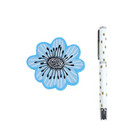 Blue flower sticky notes with polka-dot pen