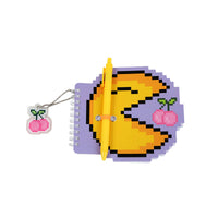 Mosaic character memo pad with yellow pen and hanging pink acrylic pendant