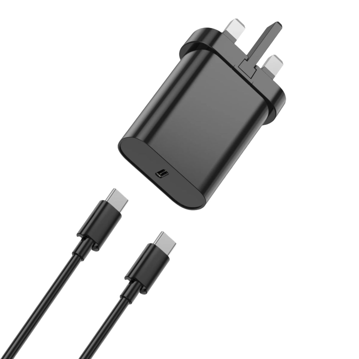 Black PD wall charger with charging cables and plug ends