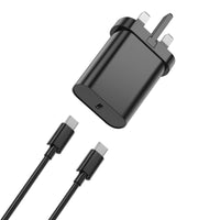Black PD wall charger with charging cables and plug ends