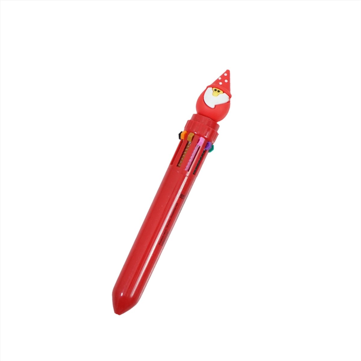 Red Santa Claus themed 6-color pen with stacked nibs and Santa cap top