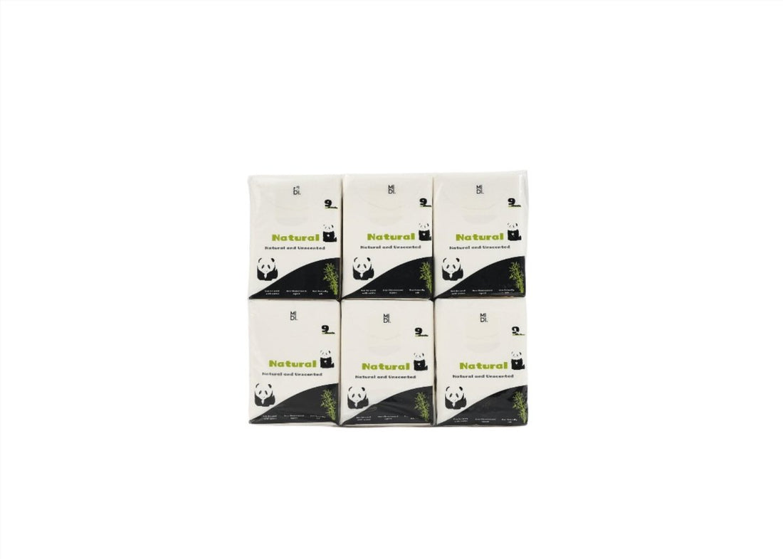 Natural soft tissues 6-pack carton set with panda logo and black panel