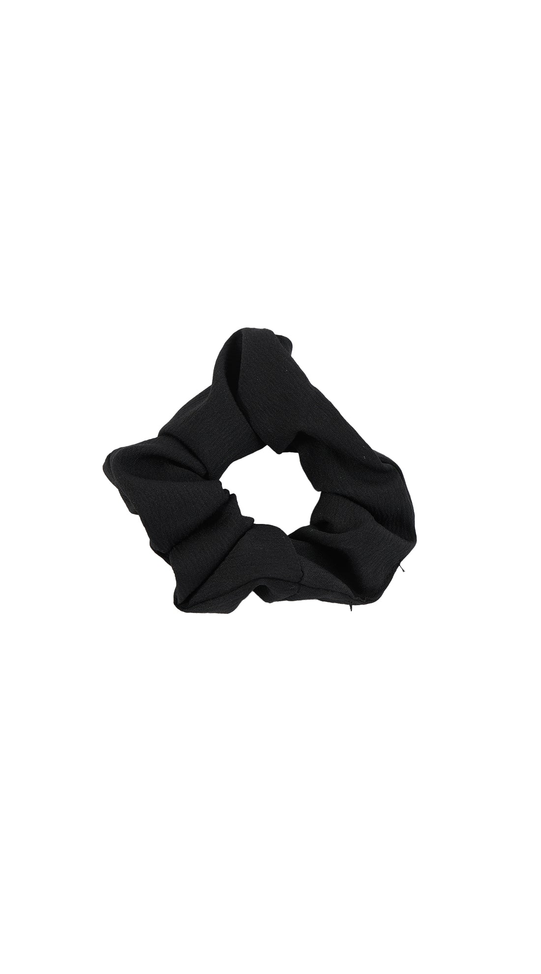Black fabric hair scrunchie, soft stretchy gathered elastic