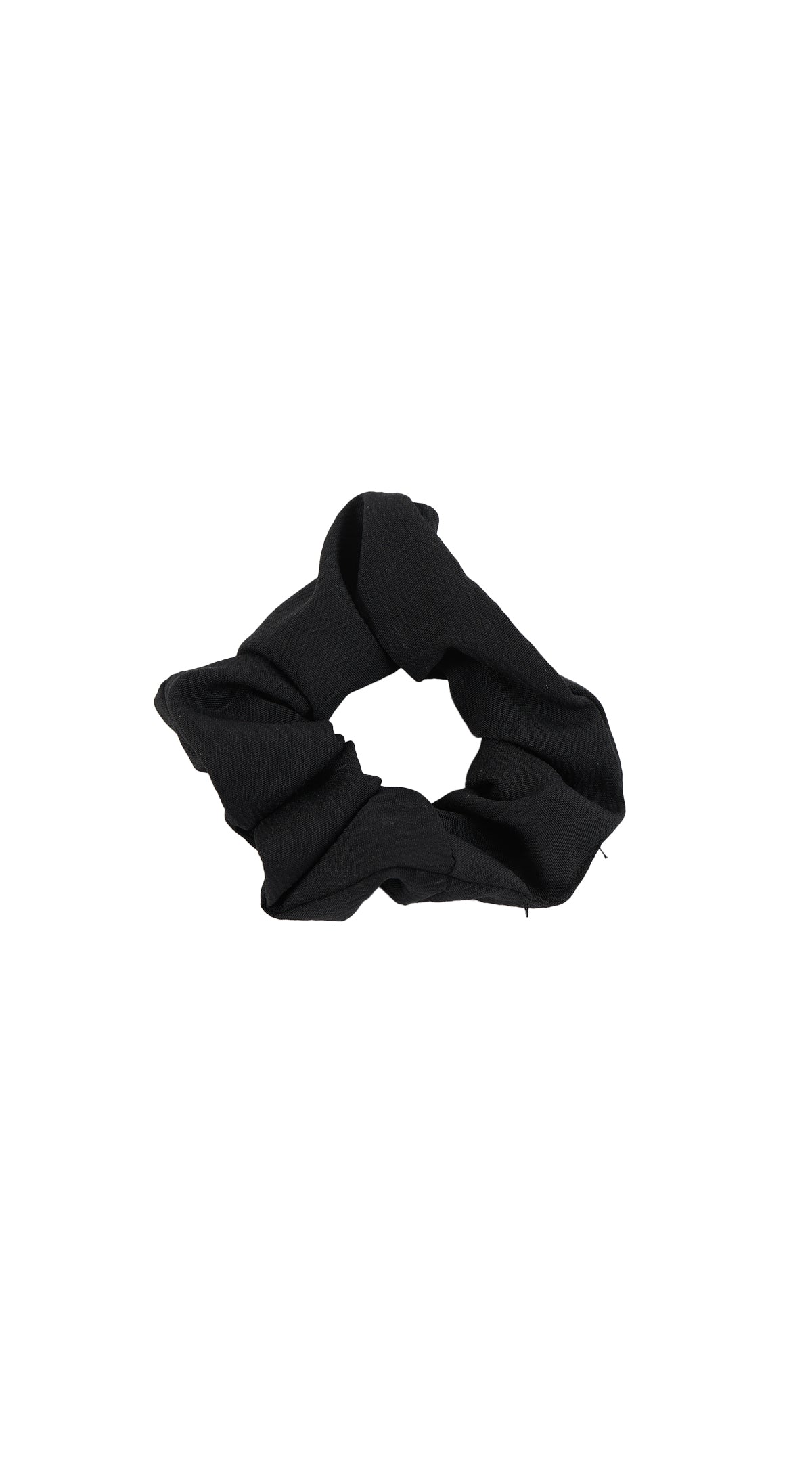 Black fabric hair scrunchie, soft stretchy gathered elastic