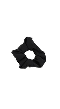 Black fabric hair scrunchie, soft stretchy gathered elastic
