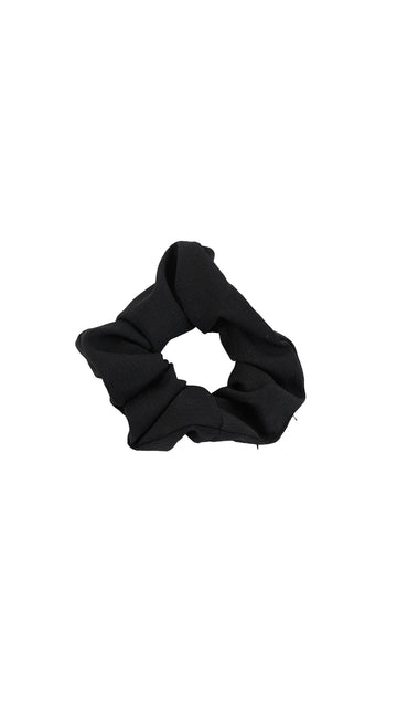 Black fabric hair scrunchie, soft stretchy gathered elastic