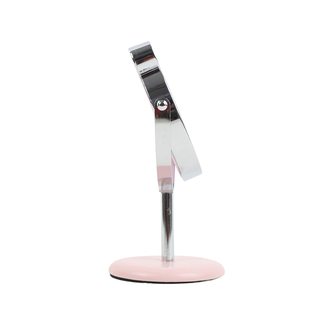 MK bear-head tabletop mirror stand and base, side view with pink circular base