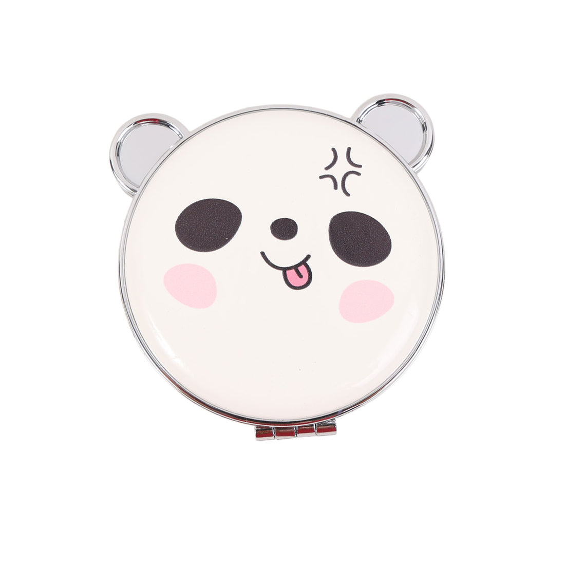 Panda face head mirror with cute smiling expression and pink blush