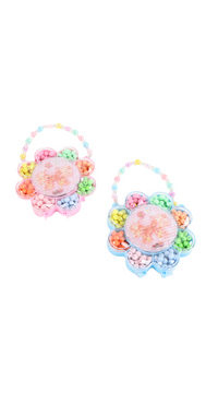 Kids beaded set with two flower-shaped organizers, colorful pastel beads and round center