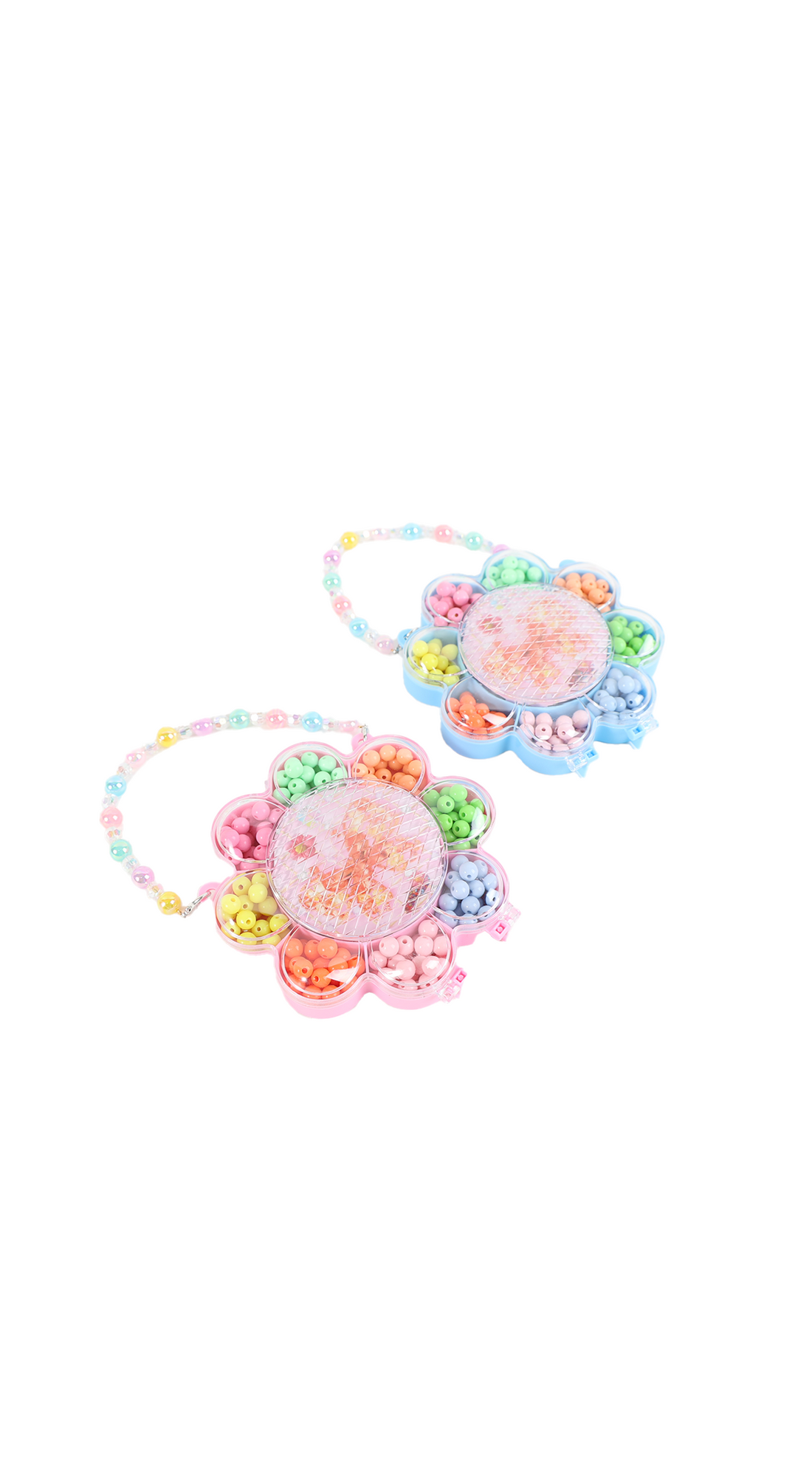 Kids beaded set with flower-shaped organizer, pastel beads and circular center charm