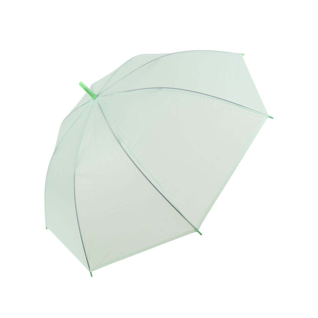 Light green long-handle umbrella, closed canopy view from side