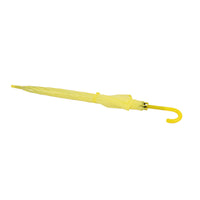 Light yellow long-handle umbrella, folded/closed with yellow cover and J handle