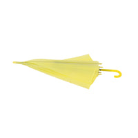 Light yellow long-handle umbrella, folded canopy with J handle and fabric ties