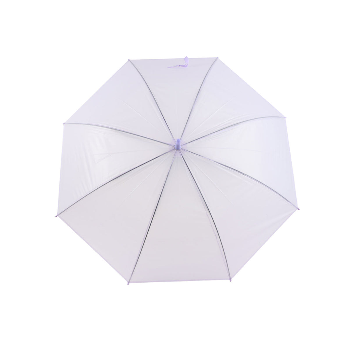 Purple long-handle umbrella with open canopy and stitched center hub