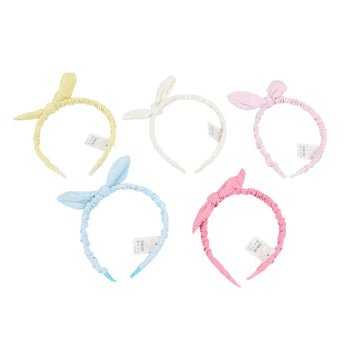 Fabric headbands with bow and ear-like details, assorted colors: yellow, white, pink, blue