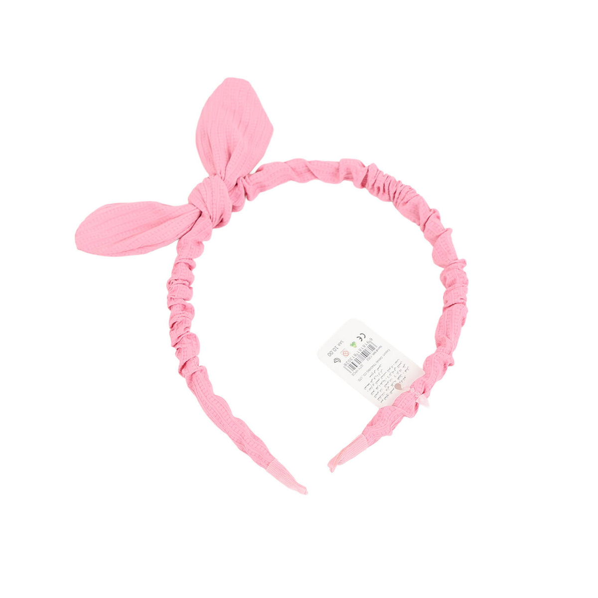 Pink fabric headband with bow and ear-like details