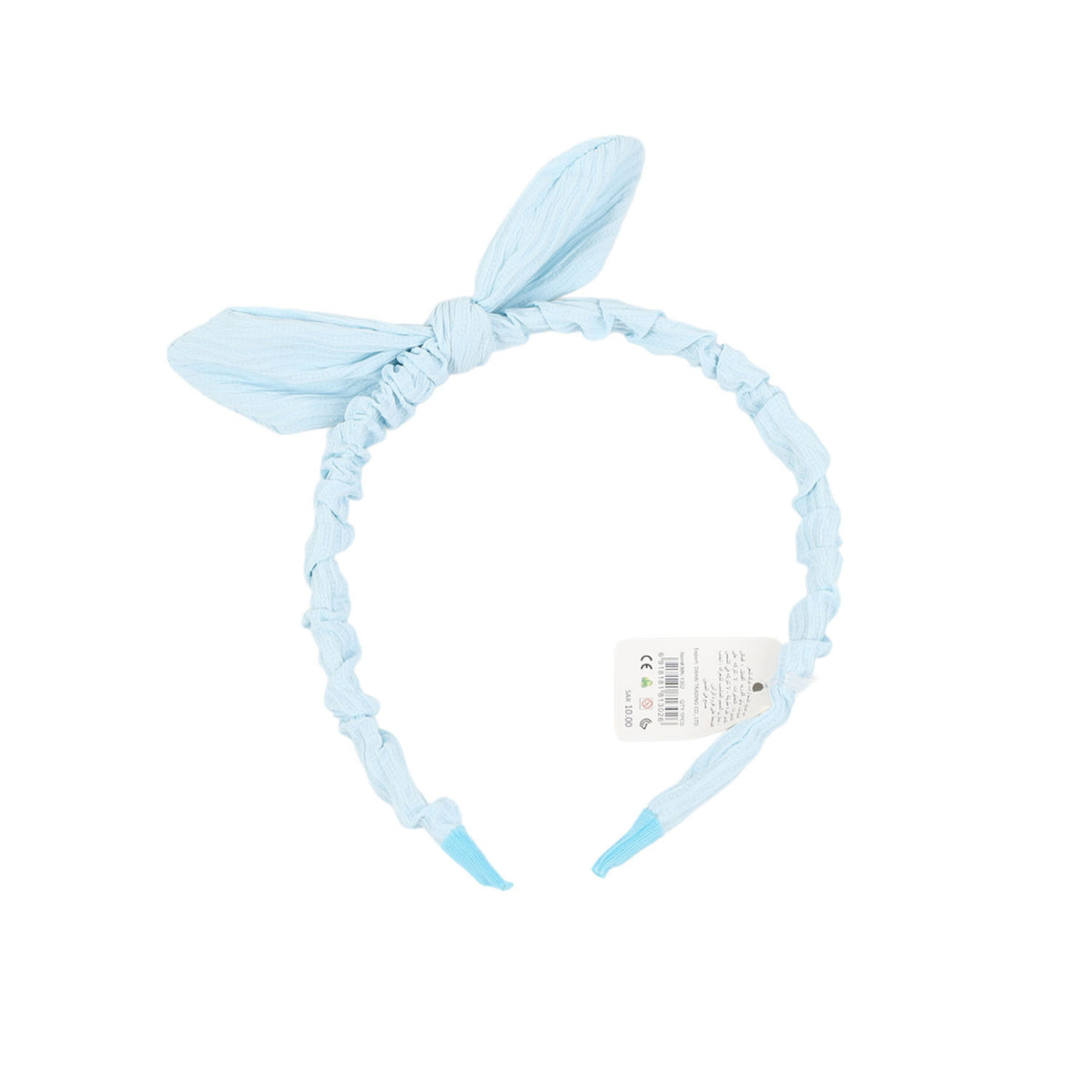 Light blue fabric headband with bow and ear-like details