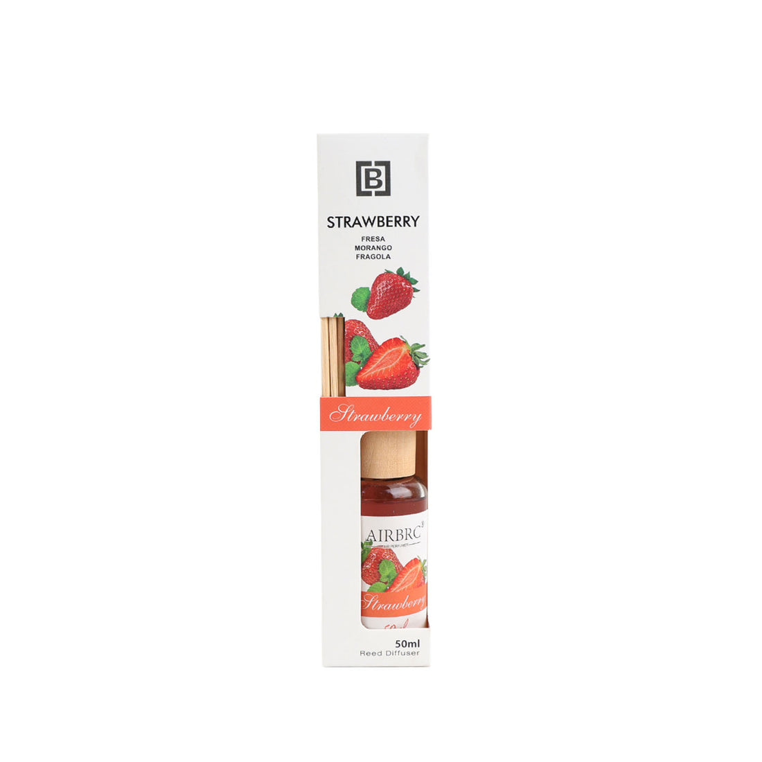 Strawberry fragrance diffuser box with bottle and reeds, AIRBRC