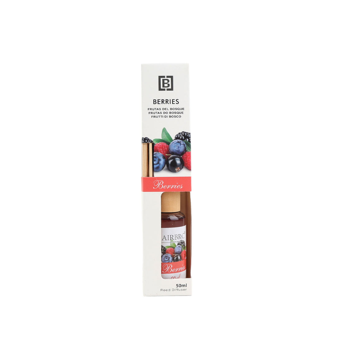 Berries reed diffuser box with bottle, 50 ml, wooden reeds